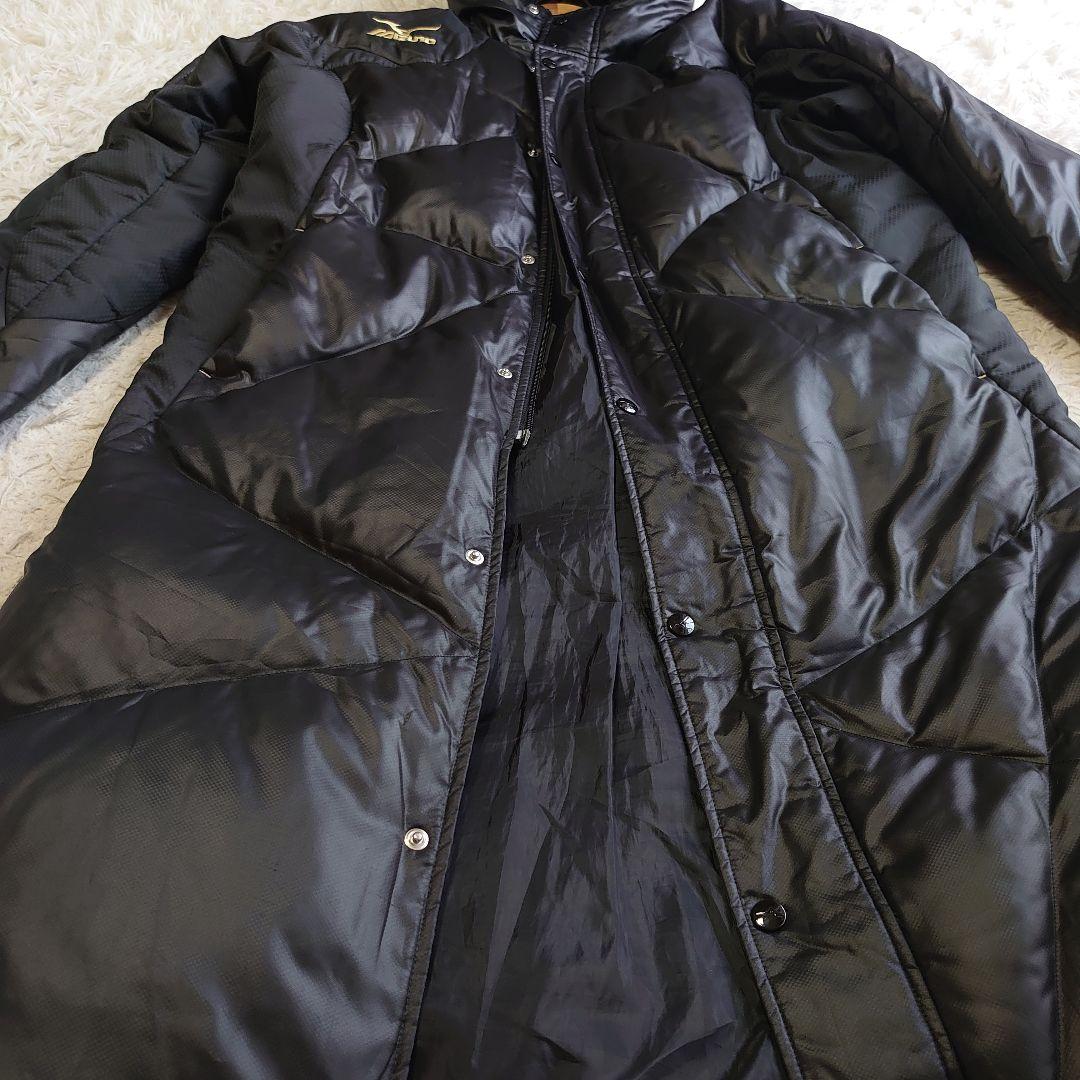 ミズノ ダウンベンチコート ロゴ刺繍 マキシ丈 ダウンコート L