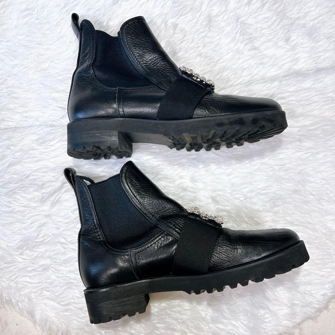 美品 DIANA ビジューショートブーツ サイドゴア 黒 24cm 軽量