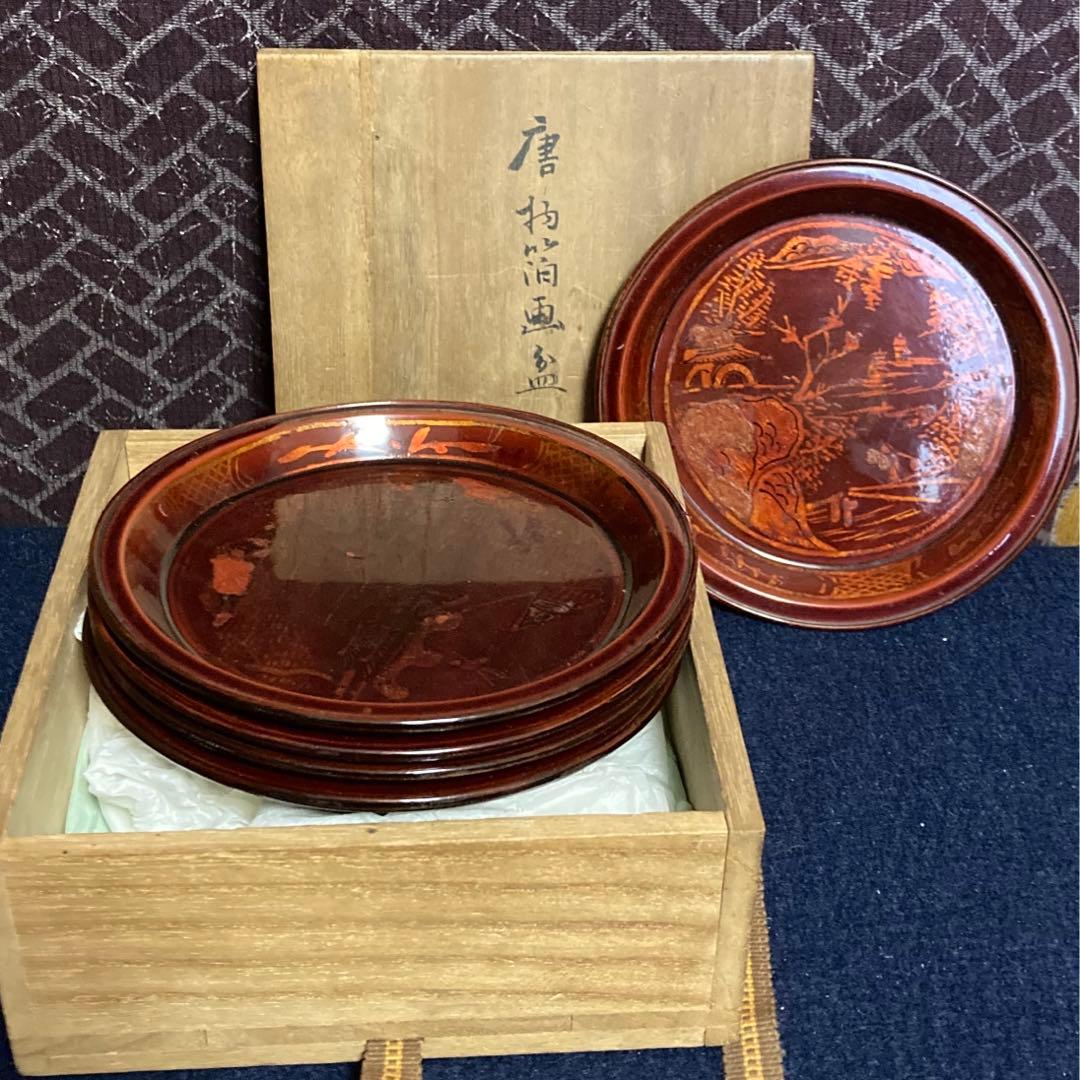 唐物箔画盆五枚組　清代