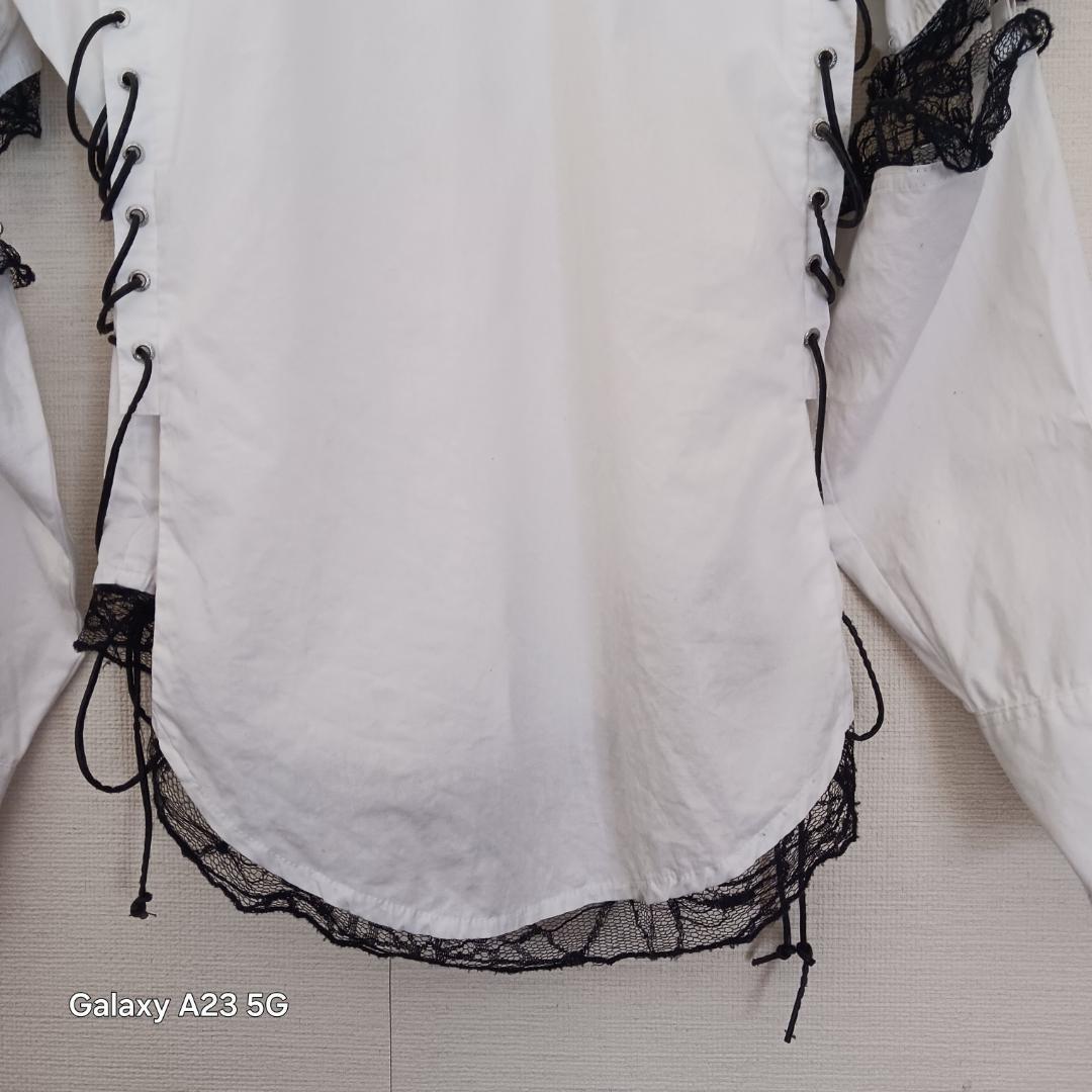 ゴス パンク ボンテージシャツ L 袖脱着式 レース ネクタイ スカルチェーン