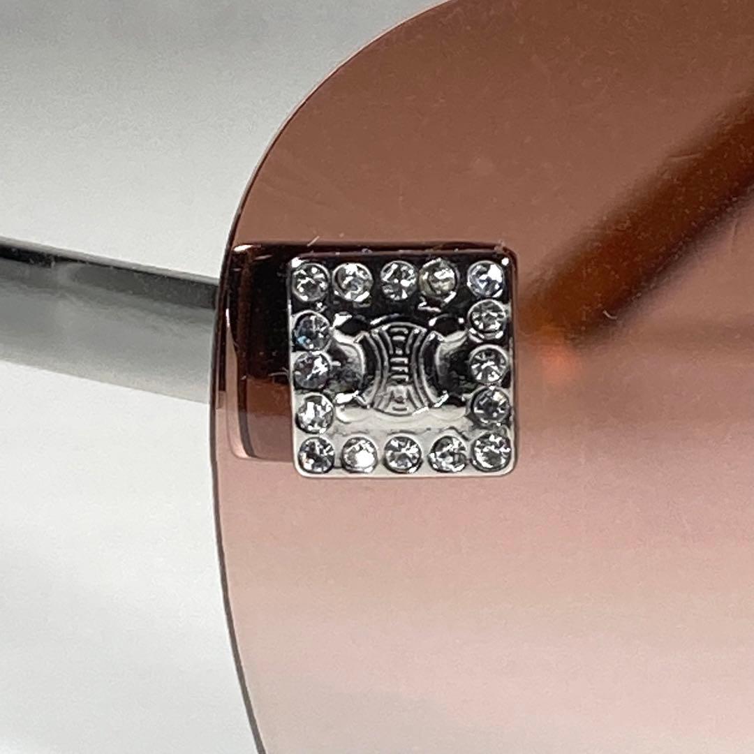 セリーヌ サングラス アイウェア リムレス ラインストーン 度なし ロゴ 茶