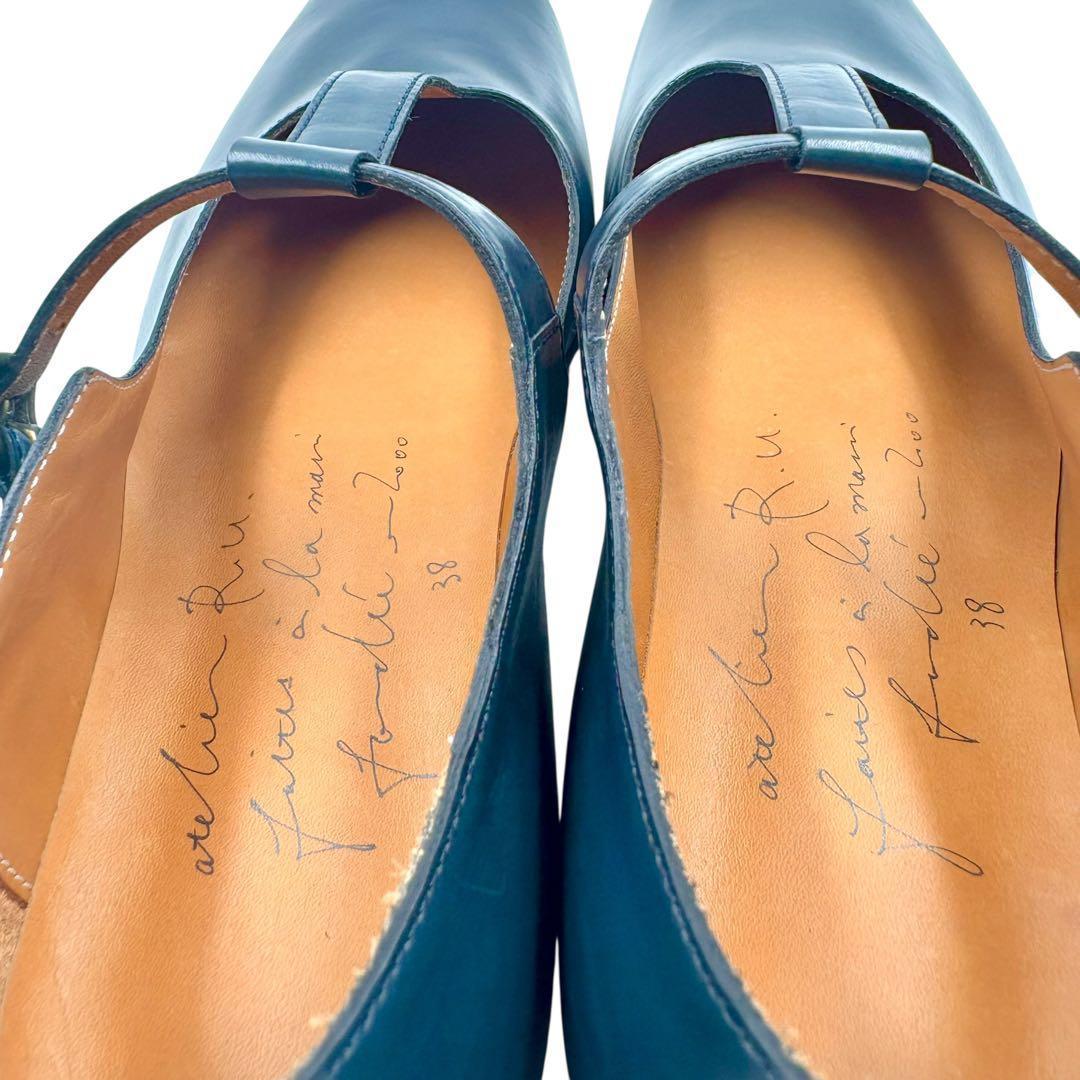 【極美品】 R.U. ベス T字ストラップシューズ 38 カーフレザー ネイビー