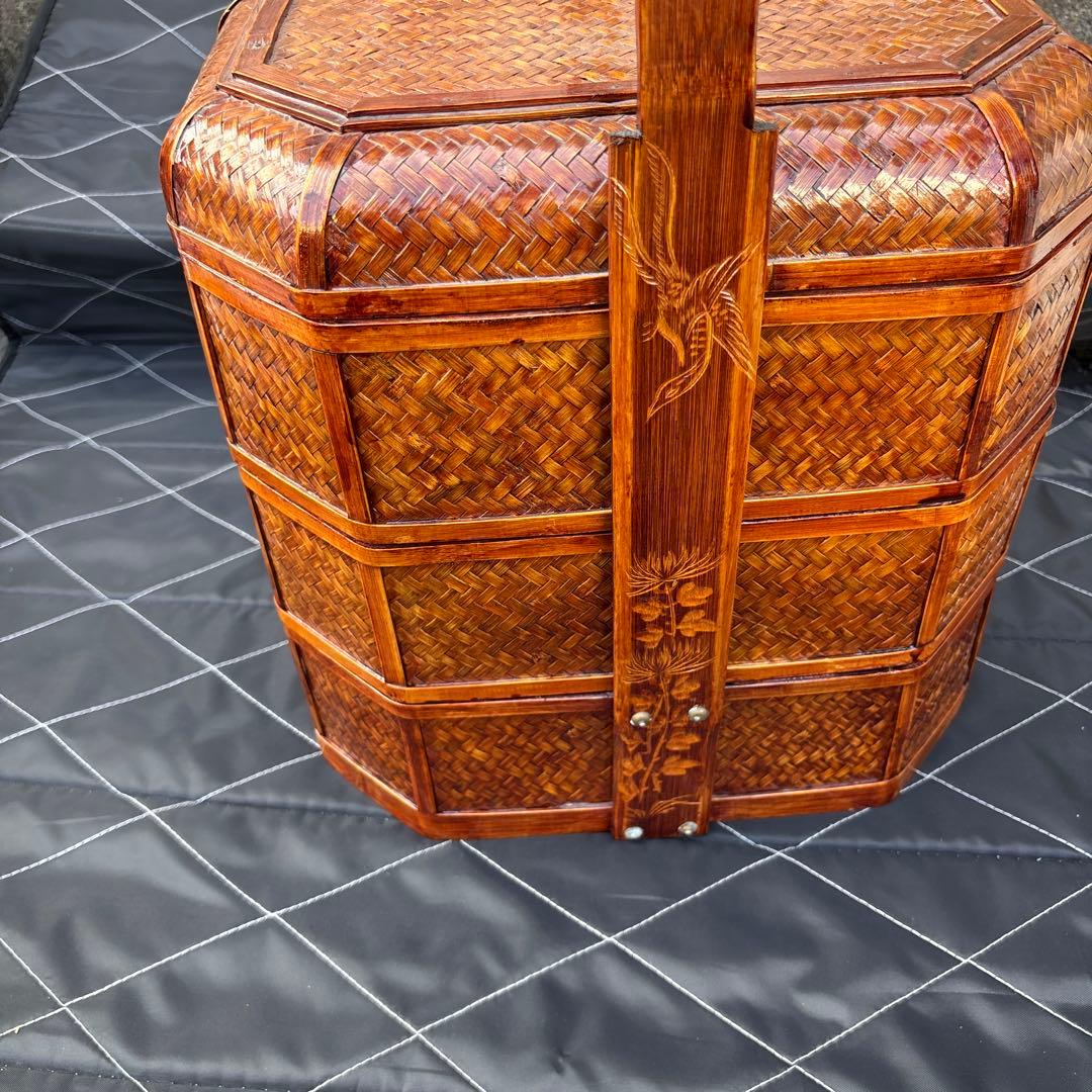 3段　竹細工？　アンティーク　収納ケース