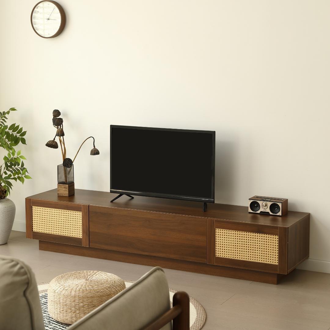 【幅180cm】テレビ台 ローボード テレビボード ラタン 北欧 BROWN