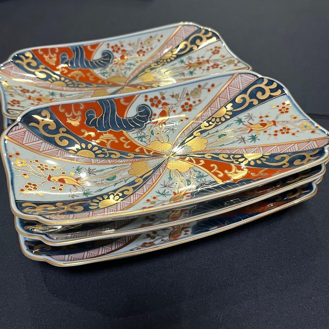 ゆ*う様 林九郎窯 色絵金彩 鳥文様 長皿｜有田焼・古伊万里風・和食器 5枚 セ