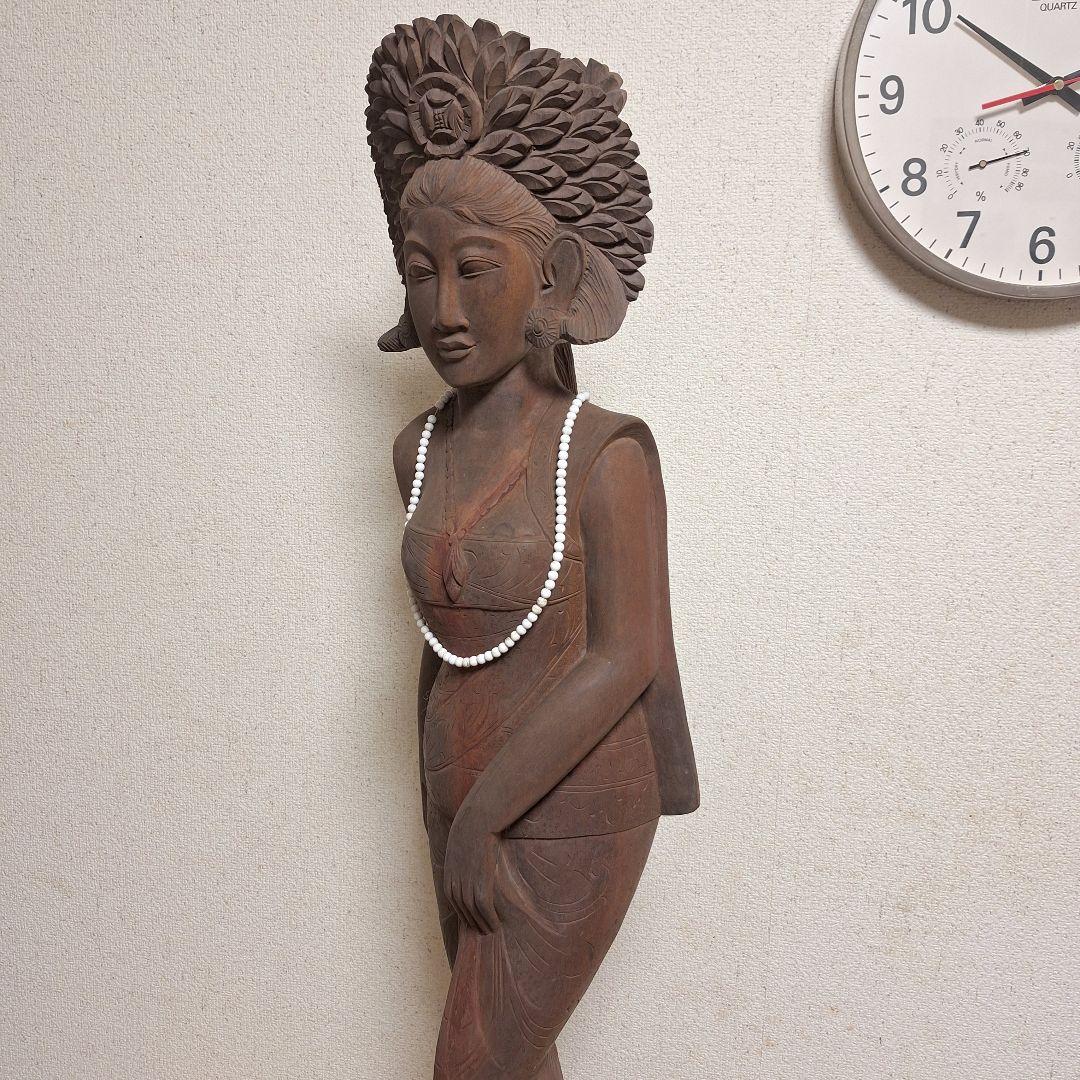 バリ島　木彫り　女性像　彫刻　黒檀　アンティーク　置物