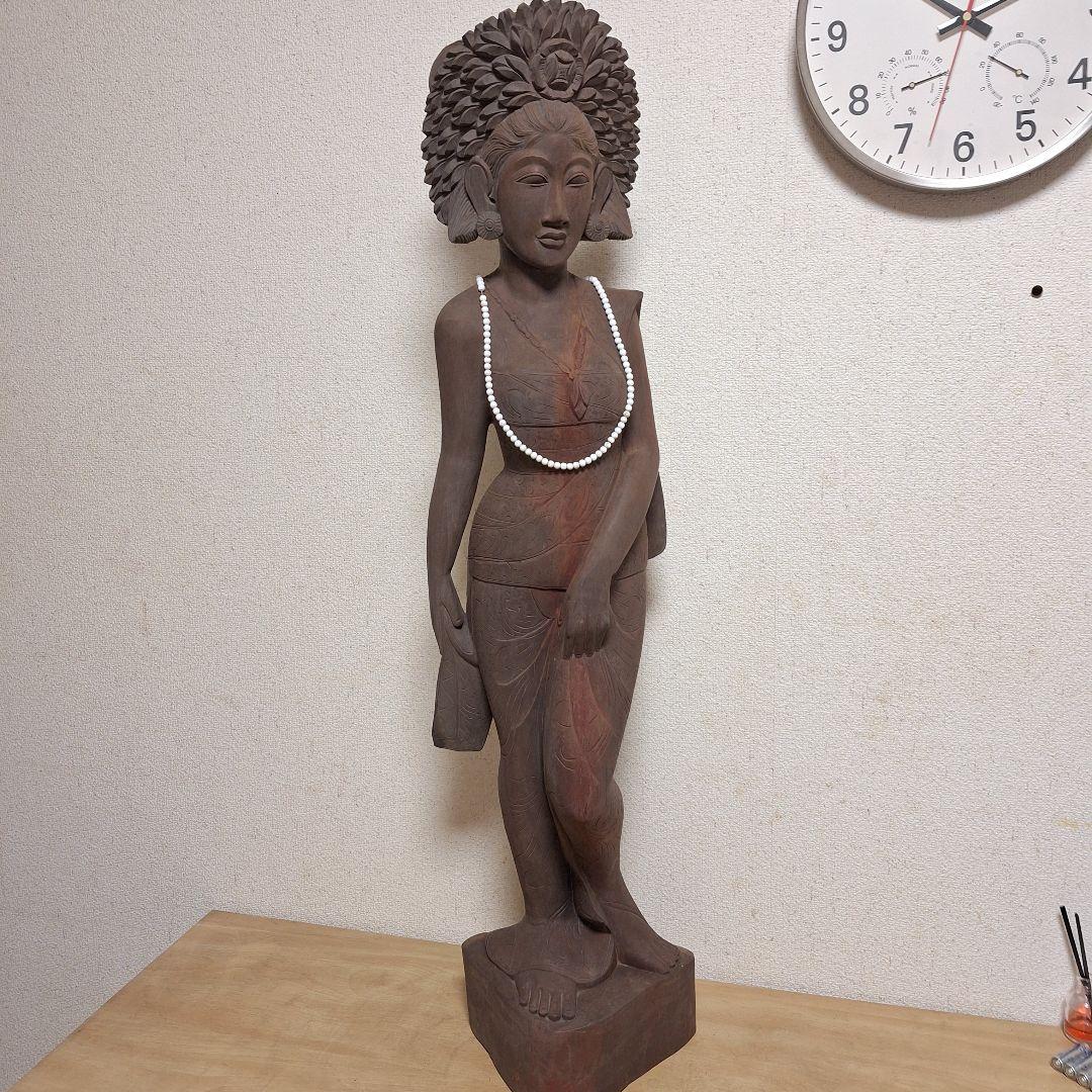 バリ島　木彫り　女性像　彫刻　黒檀　アンティーク　置物