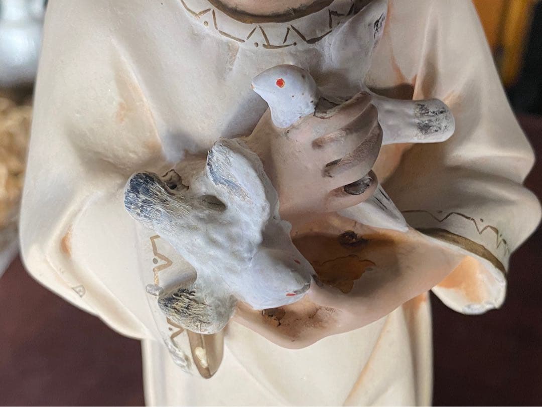 希少 白鳩を抱く幼子イエス少年 キリスト像 置物 インテリア アンティーク