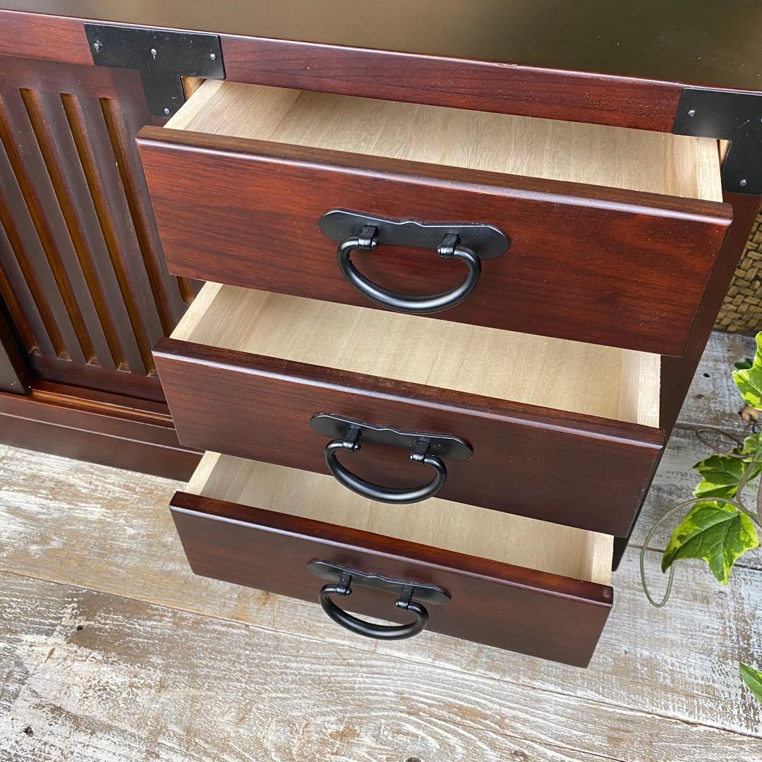 民芸家具引き戸付きタンスチェスト2点セット木製桐材天然無垢飾り棚収納家具和箪笥