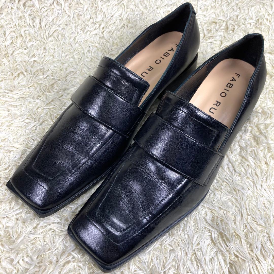 『未使用級』ファビオルスコーニ ローファー スクエアトゥ ブラック レザー 37