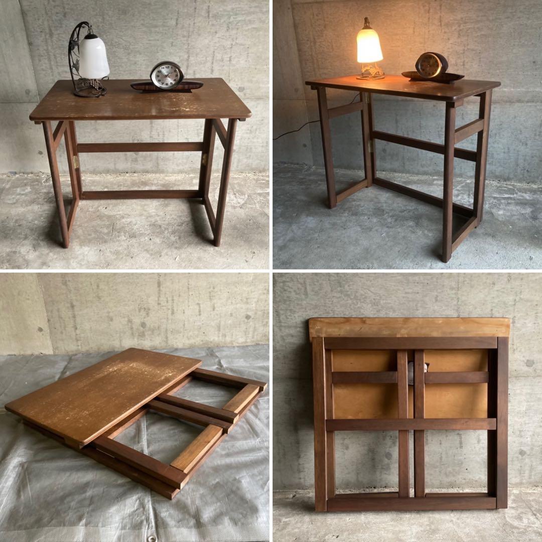 レトロな味のある机 テーブル デスク 作業台 勉強机 折り畳み 角型 木製 家具