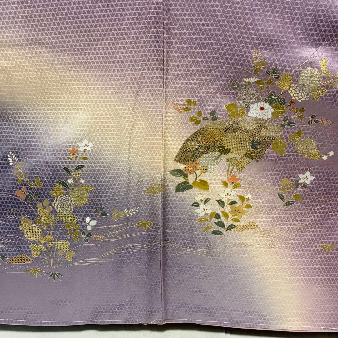 D180 訪問着　金彩　花模様　正絹　着物　袷　しつけ糸付き未使用極美品