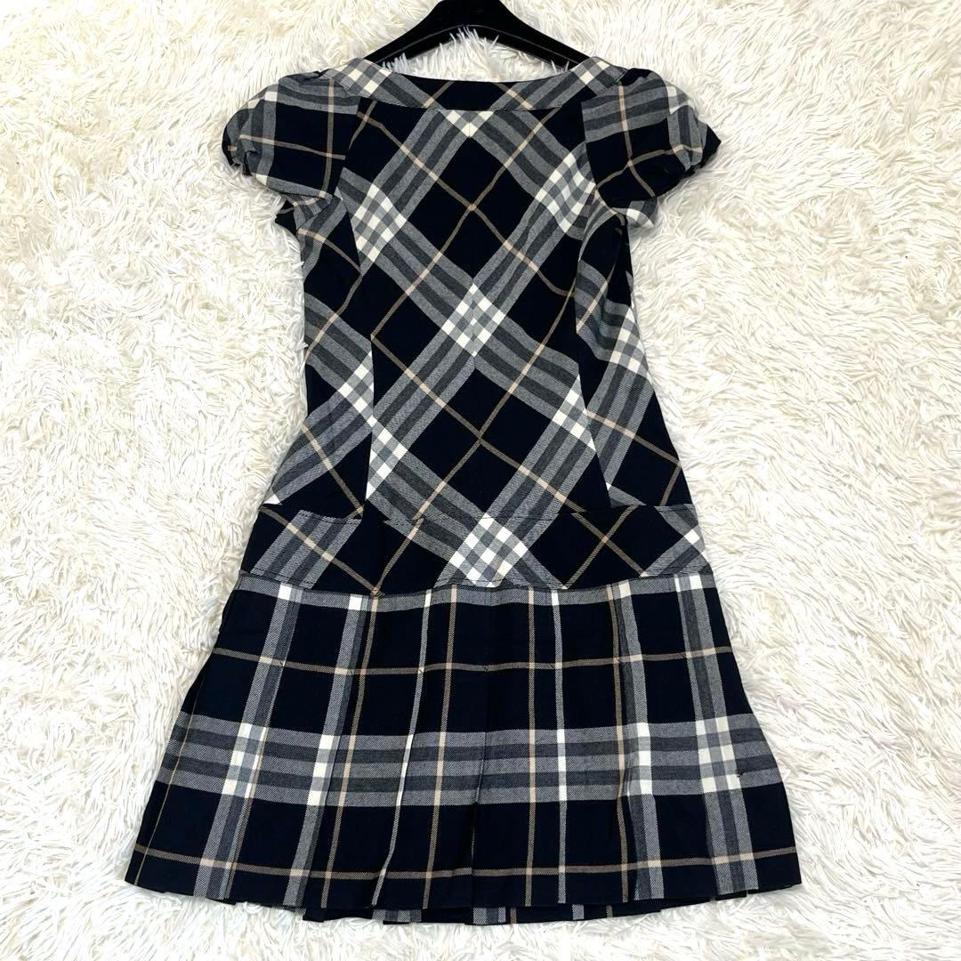 バーバリーブルーレーベル　プリーツワンピース 36 ノバチェック　パフスリーブ