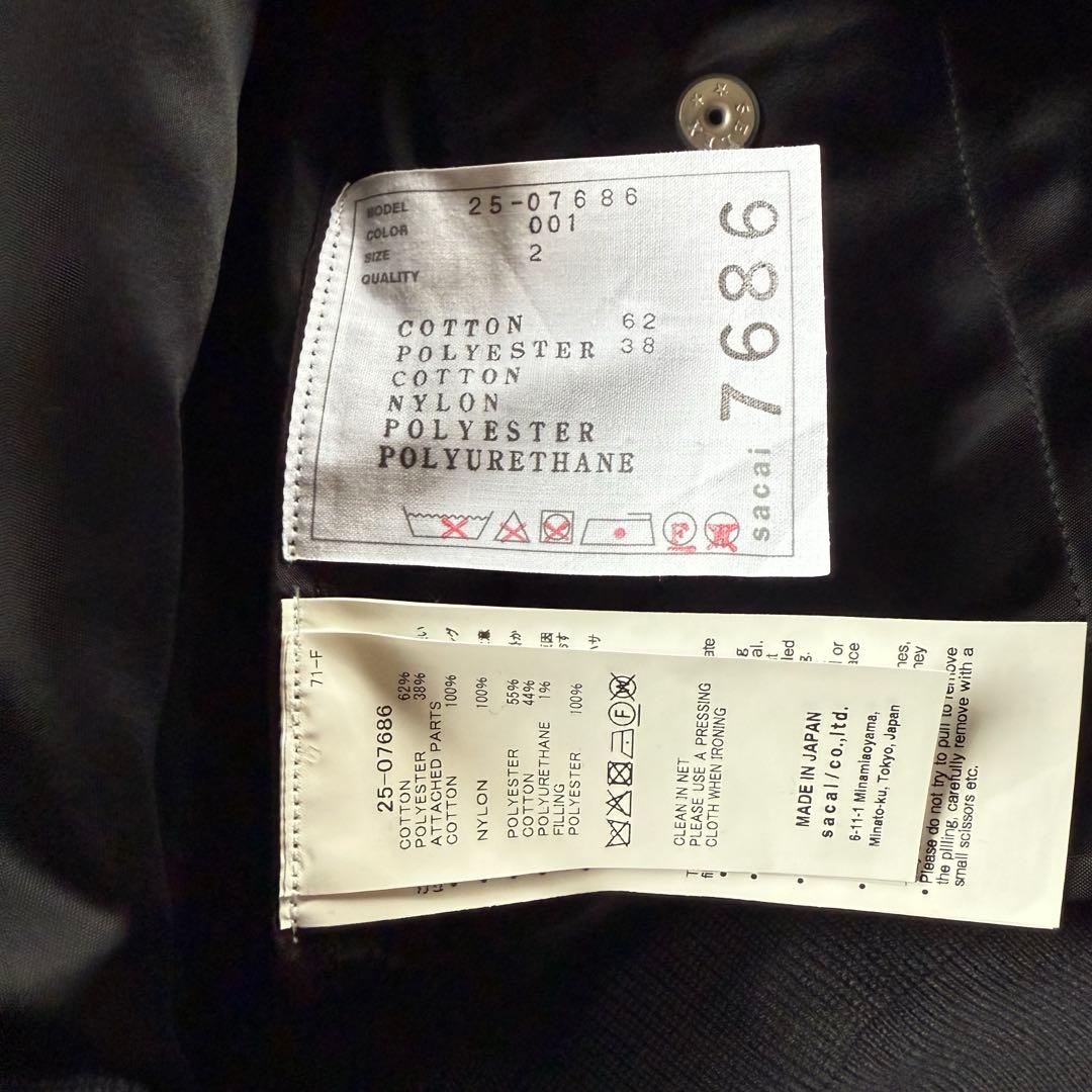 黒2新品 sacai レディース スポンジ スウェット ドッキング MA-1