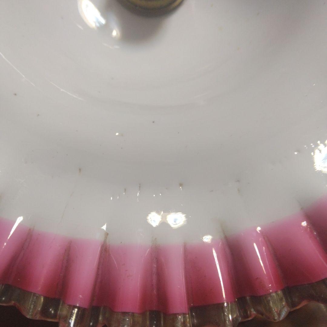 電気笠　電笠　ガラス　乳白色　フリル　レトロ　ペンダントランプ