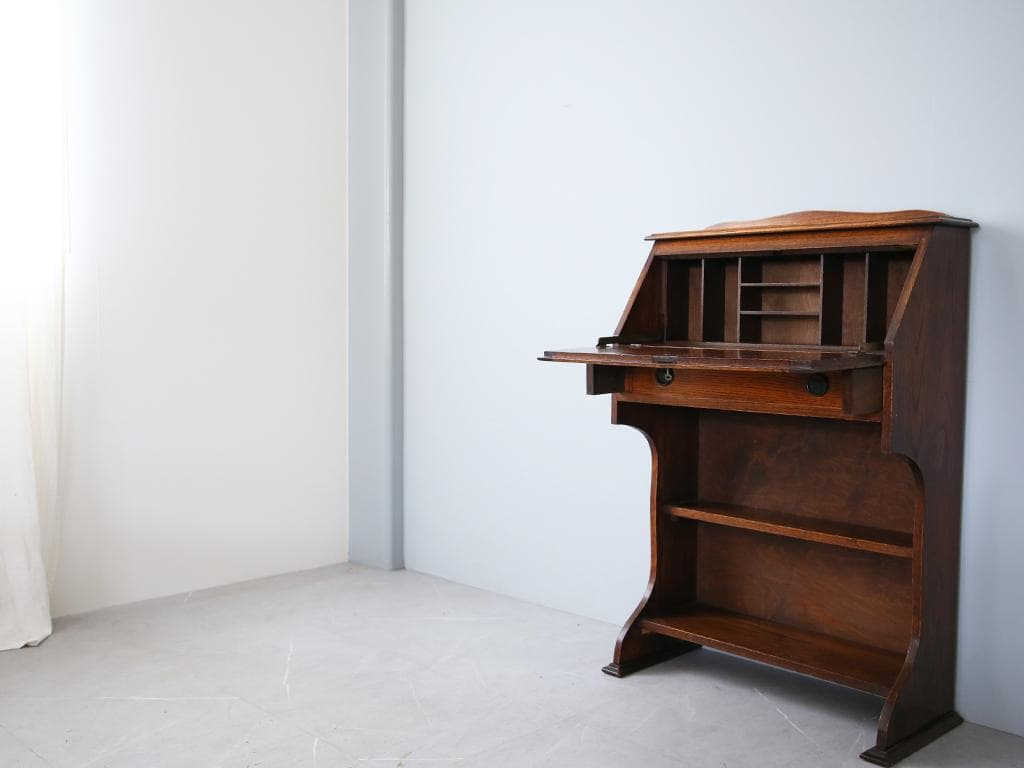 英国アンティーク木製ライティングビューロー/勉強机デスク/テーブル(92-51)