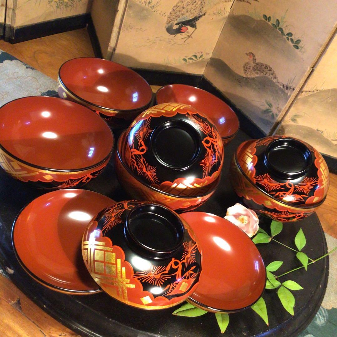 A810 木製漆器　懐石道具　秀衡塗　椀　（丸三漆器）5客箸　5膳　揃え