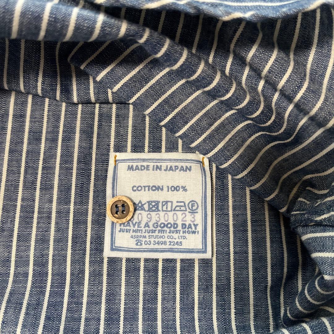 45rダンガリーストライプの908グランパプルシャツ　ユニセックス