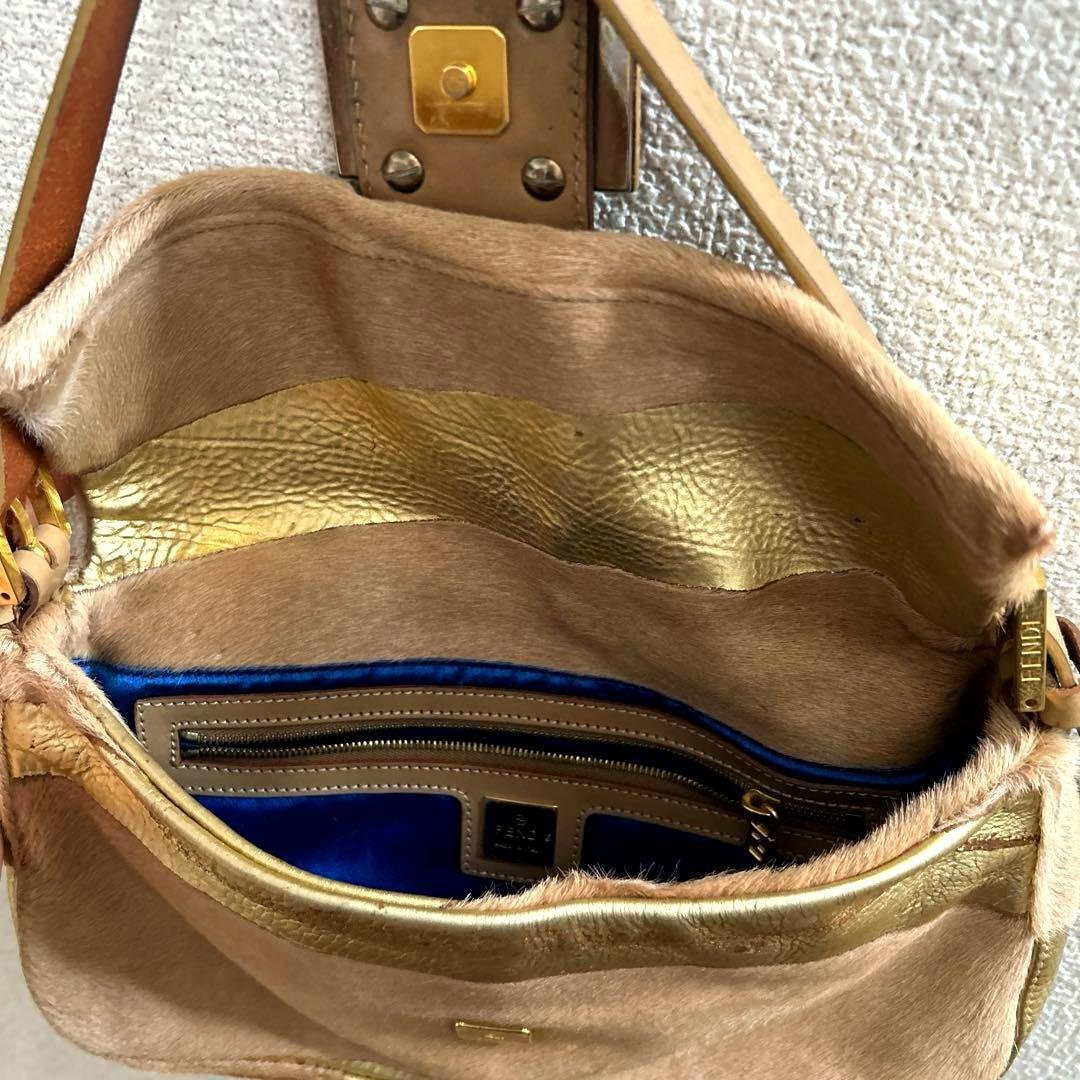 希少✨ FENDI フェンディ バゲット ハンドバッグ ハラコ×ゴールドレザー