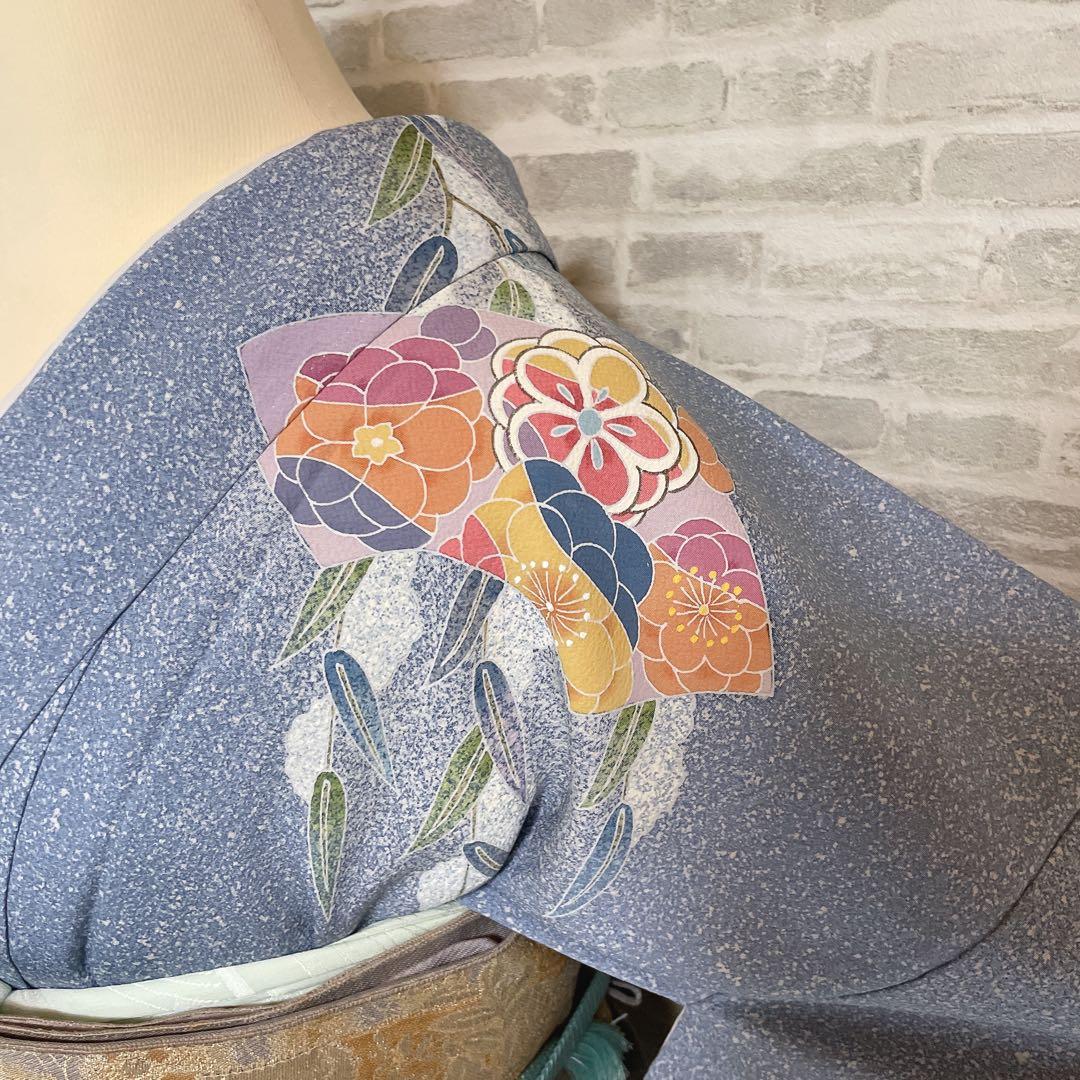 訪問着　フルセット　枝垂れ柳　地紙　丸紋　叩き染　着物　I2