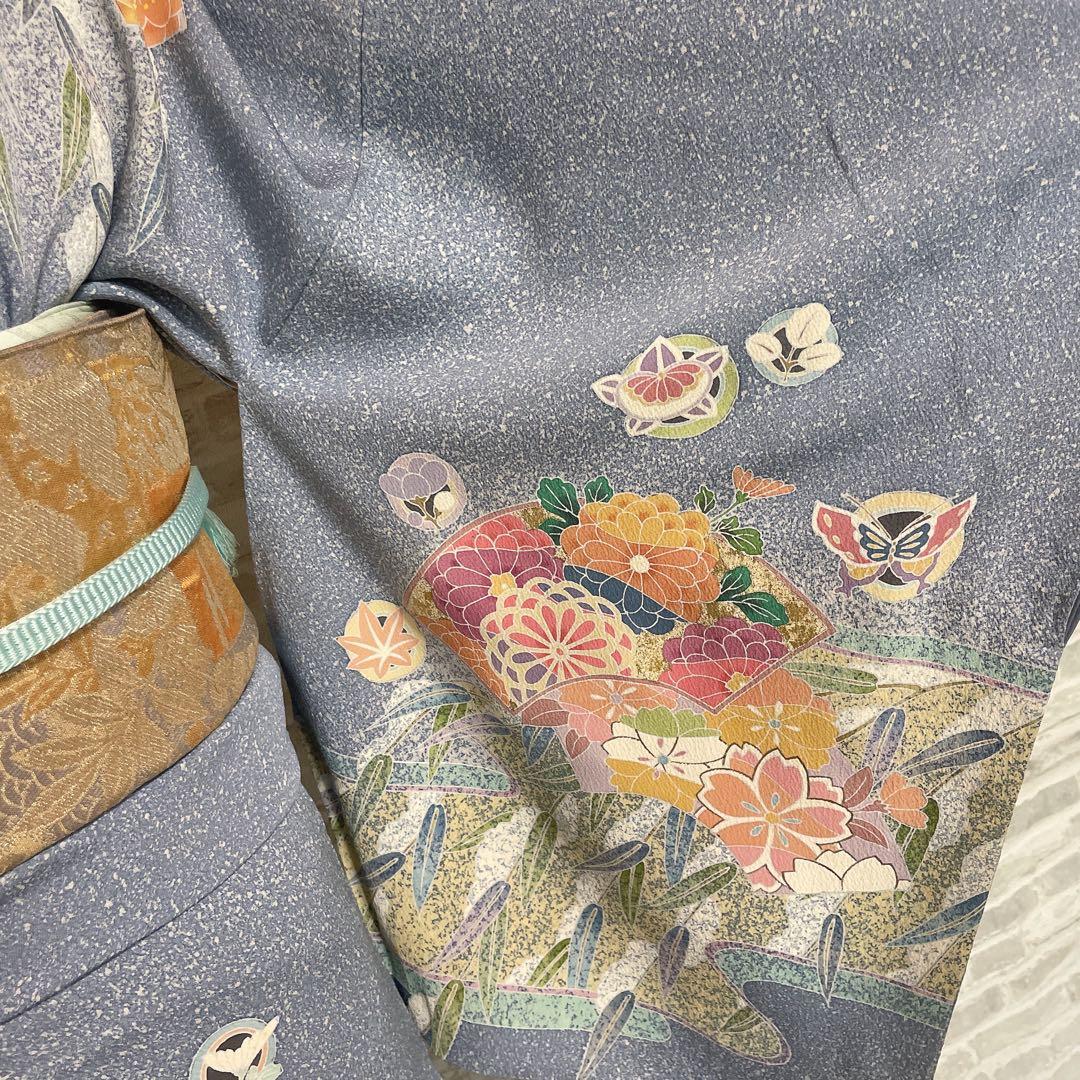 訪問着　フルセット　枝垂れ柳　地紙　丸紋　叩き染　着物　I2