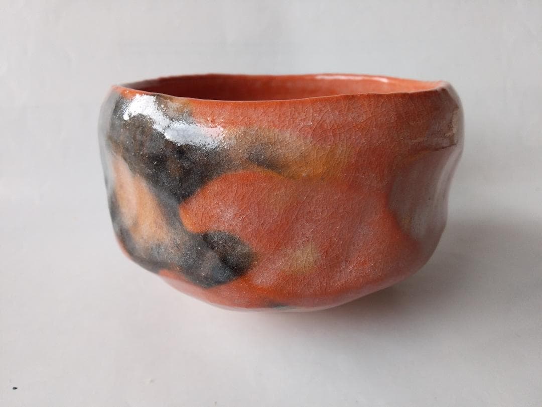 楽焼 三代 佐々木松楽 作 赤茶碗 赤楽茶碗 共箱 共布 栞 茶道具 茶碗 新品