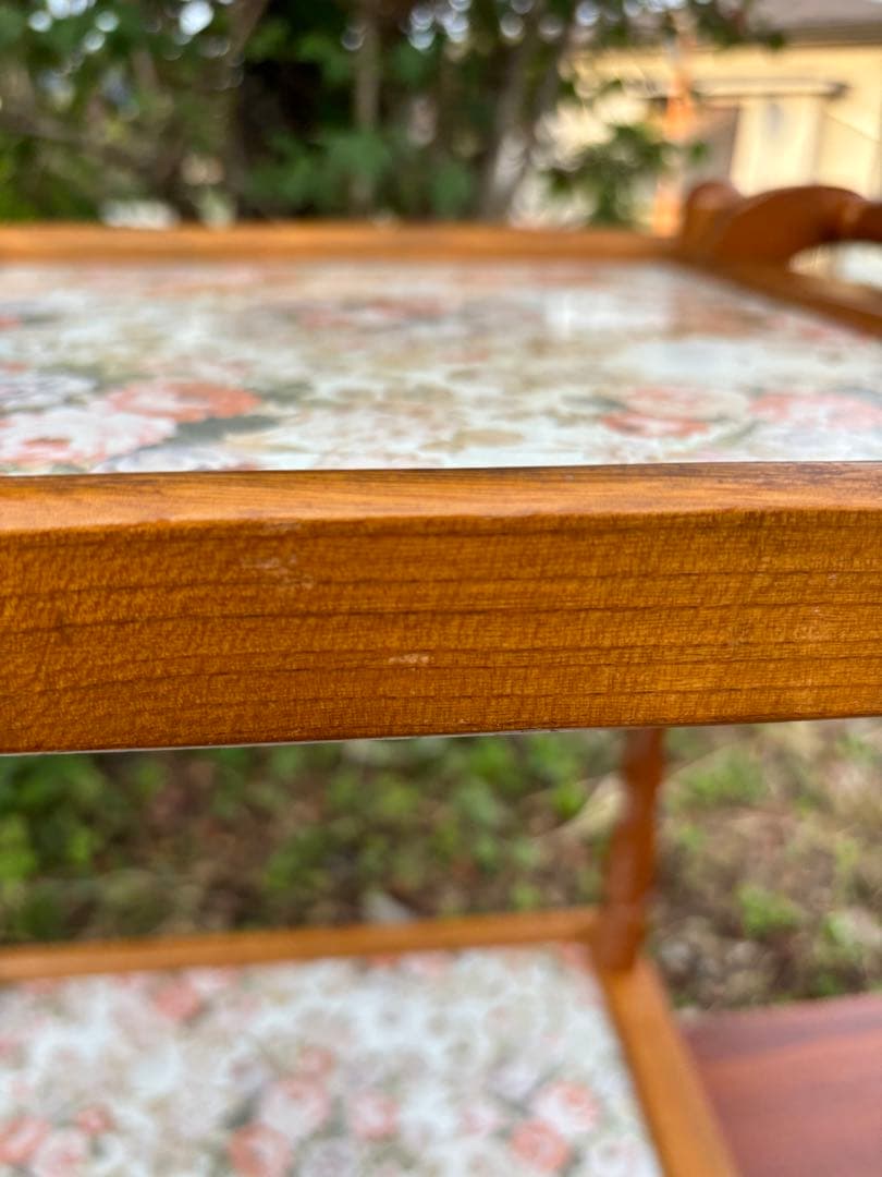 60〜70s 木製 2段式キッチンワゴン トローリーワゴン　花柄 昭和レトロ