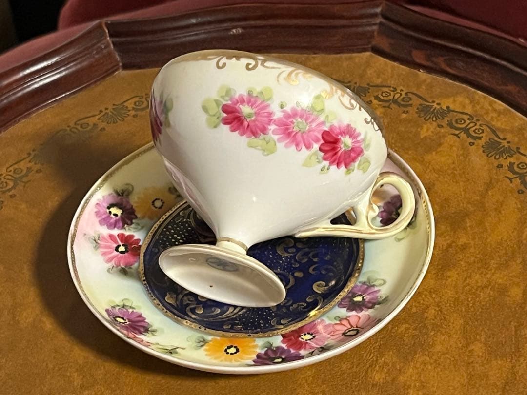 オールドノリタケ　金彩　総柄　高脚カップソーサー　花柄