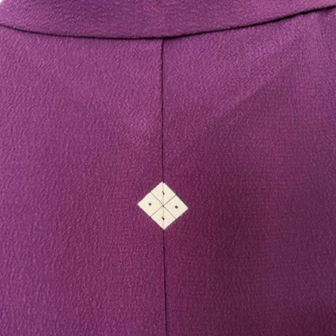 洗える着物　きもの英　袷　色無地　東レ　葡萄色　155㎝　26125 縮緬