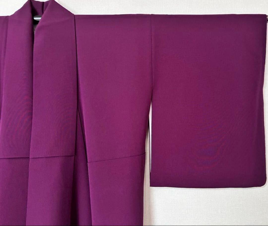 洗える着物　きもの英　袷　色無地　東レ　葡萄色　155㎝　26125 縮緬