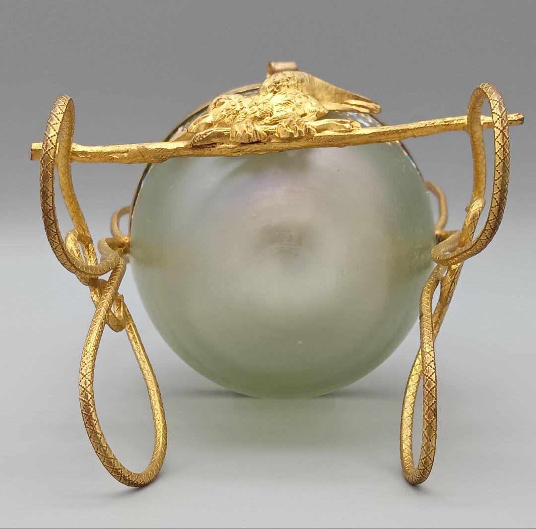 エッグ型 ガラス製 トリンケットボックス 小物入れ アンティーク 金彩