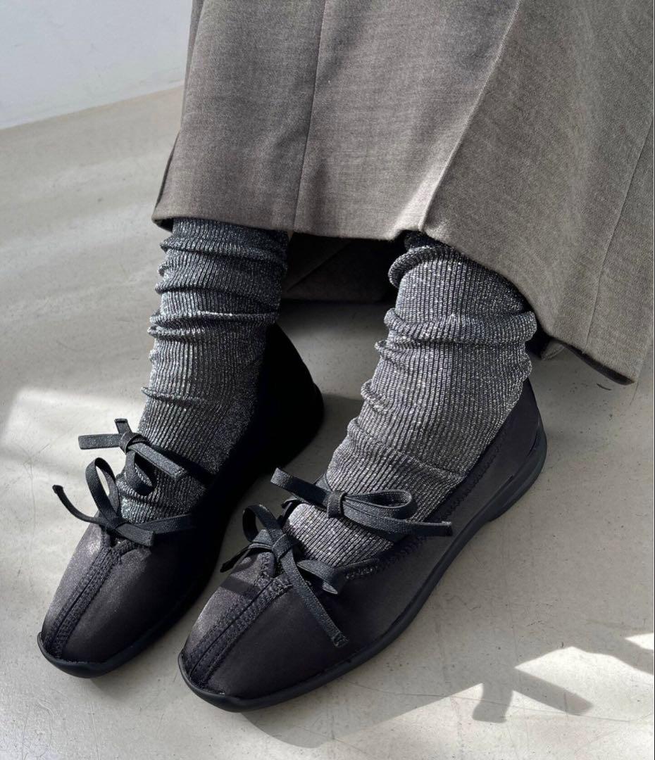 LE TALON ルタロン ダブルリボン バレリーナ シューズ ブラック