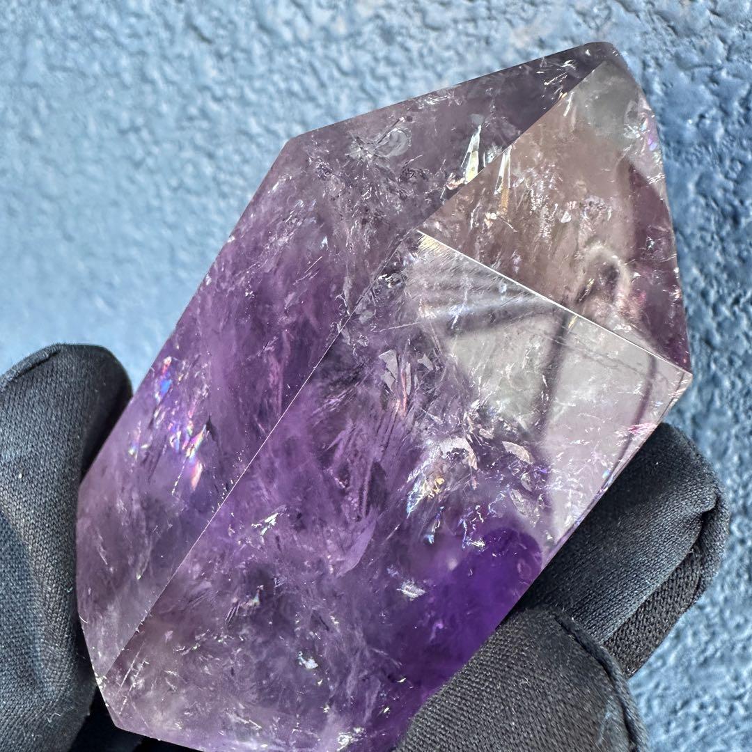 虹入り水晶☆レインボー☆アメトリン 六角柱 パワーストーン天然石 原石A1391