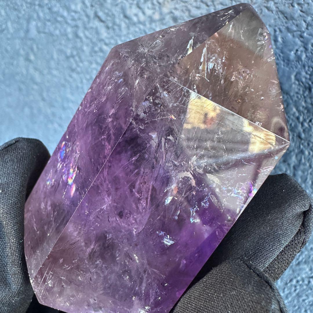 虹入り水晶☆レインボー☆アメトリン 六角柱 パワーストーン天然石 原石A1391