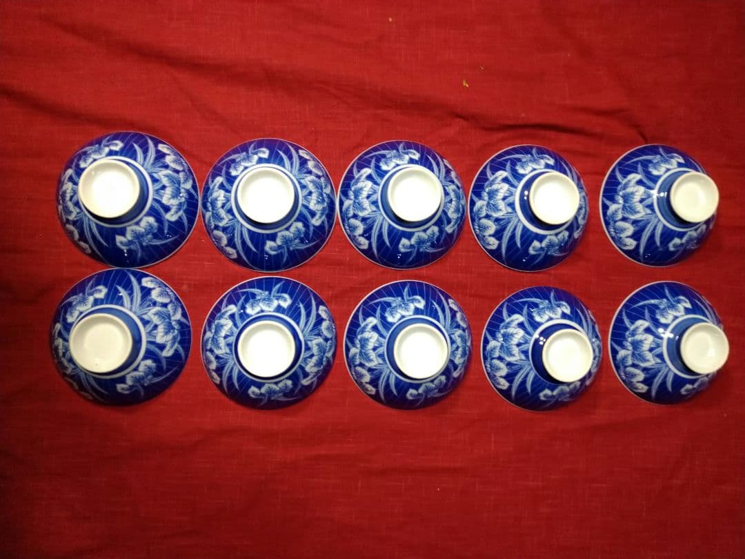 ♥素敵なヴィンテージ品♥高級感漂う鮮やかな有田焼♥染付けコバルトブルー茶碗7皿