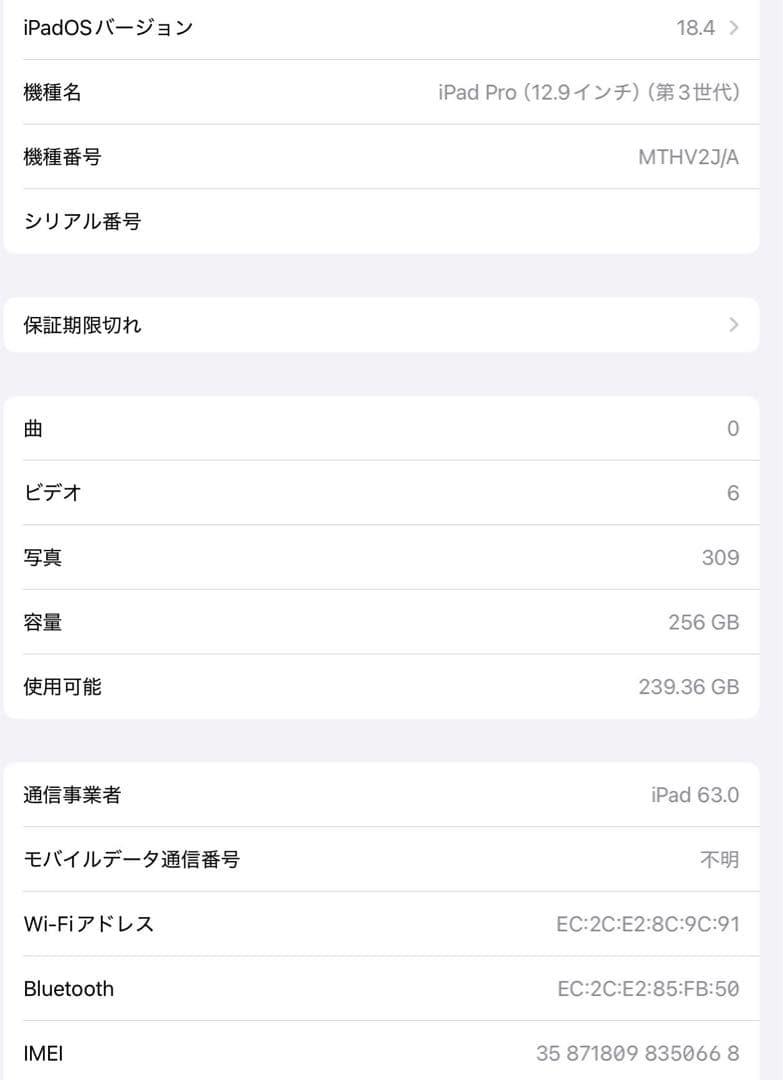 iPad Pro 12.9 (第3世代) WiFi＋CELL 256GB