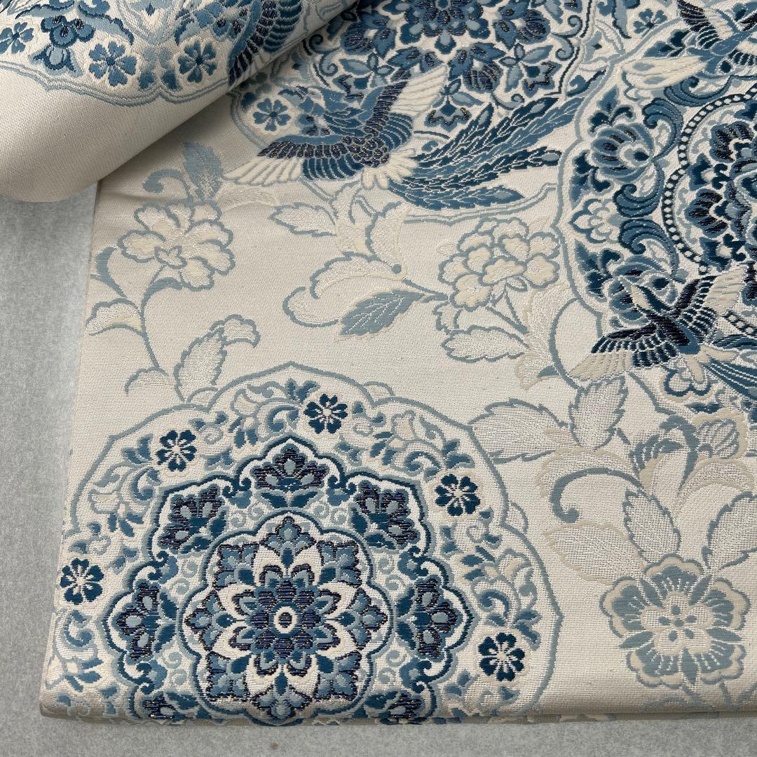 【藍染 鏡裹鳥華文】花柄 六通柄袋帯0105