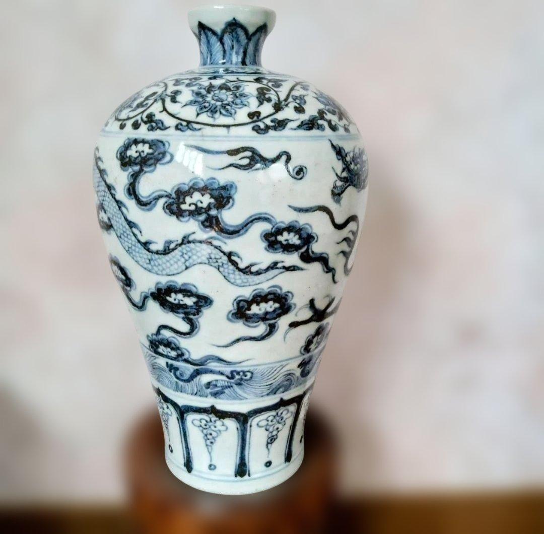 唐物　染付龍文花瓶　明時代　中国　大名品