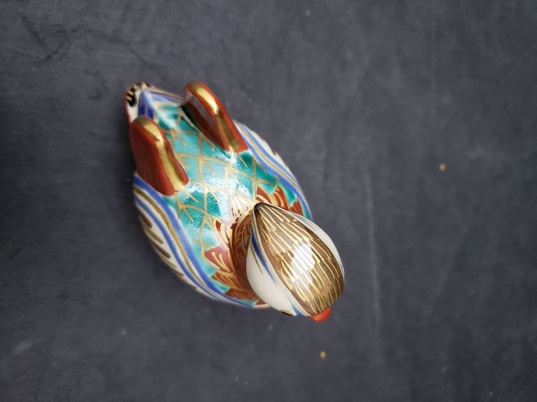 仁清　鴛鴦　香合　御室窯　茶道具　色絵金彩　オシドリ