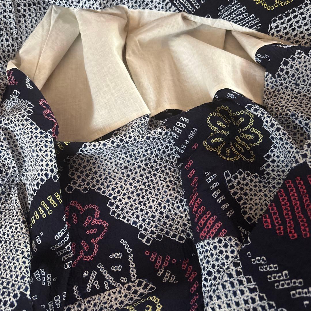 【SALE】有松鳴海絞り浴衣 美品 身丈159 手縫い 藍染 絞り 浴衣