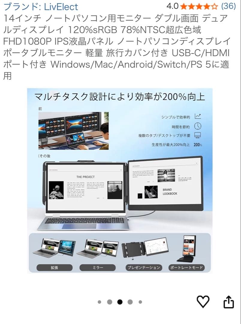 LivElect 14インチ ノートパソコン用モニター