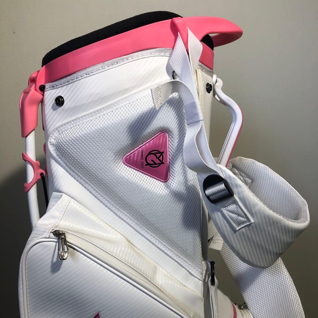 訳ありOMNIX GOLF 8.5型　スタンドキャディバッグ ホワイト　ピンク