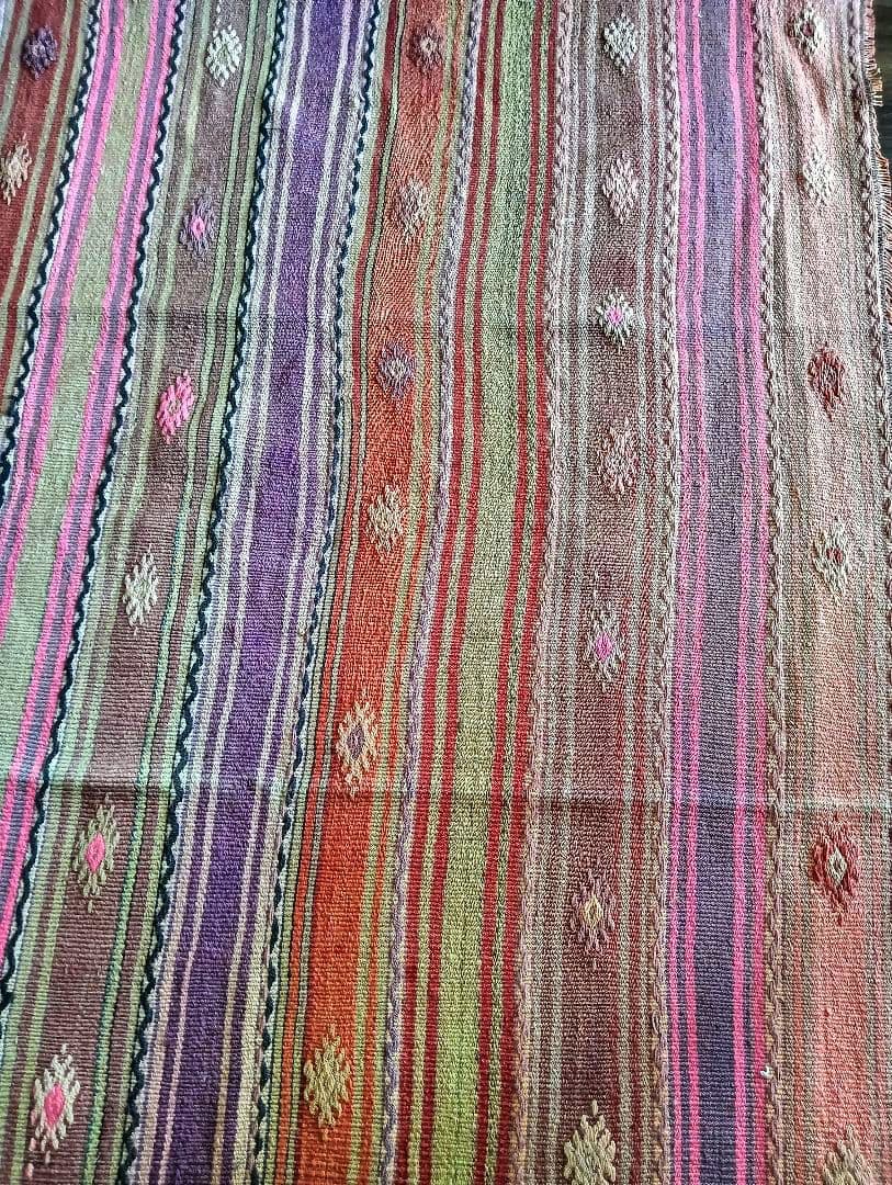 特大7.6kg 140×280色のパステルピンクのオールドキリム　カイセリ