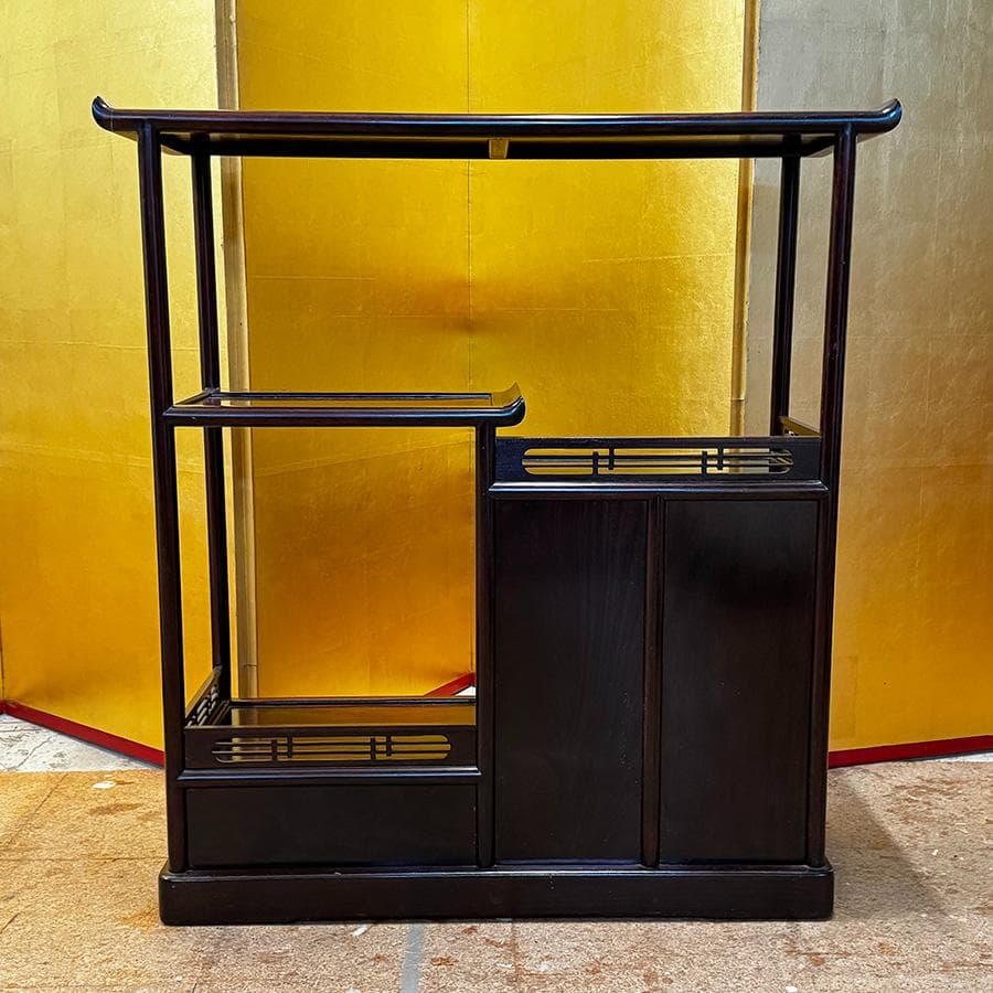 唐木 無垢 小ぶりで人気の茶棚 高さ85cm 違い棚 松のず 茶箪笥 茶室