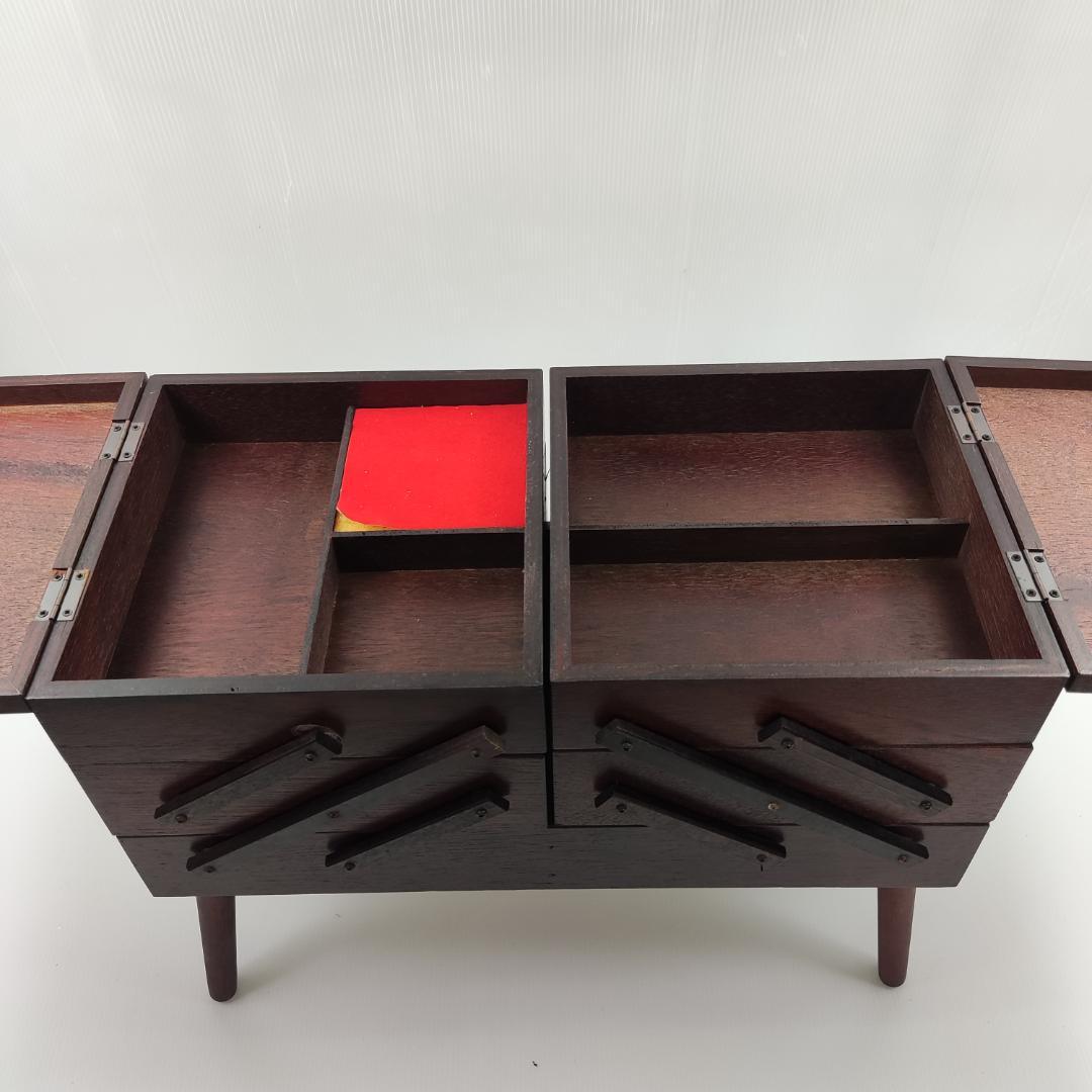 裁縫箱 ソーイングボックス 木製 脚付き 折り畳み 手芸 レトロ ビンテージ