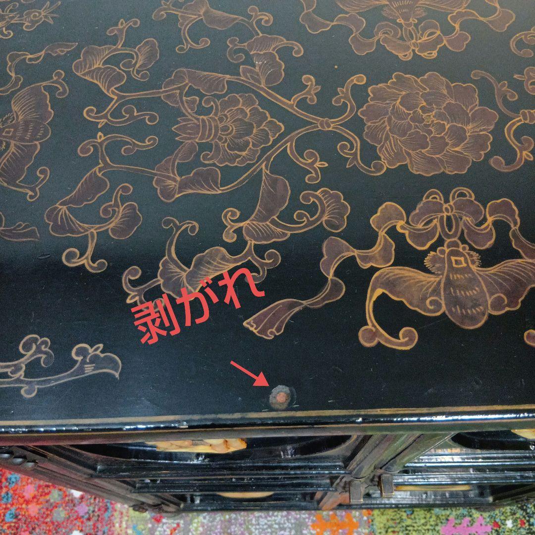 時代物　中国家具　玉入漆金彩キャビネット　アジアン家具