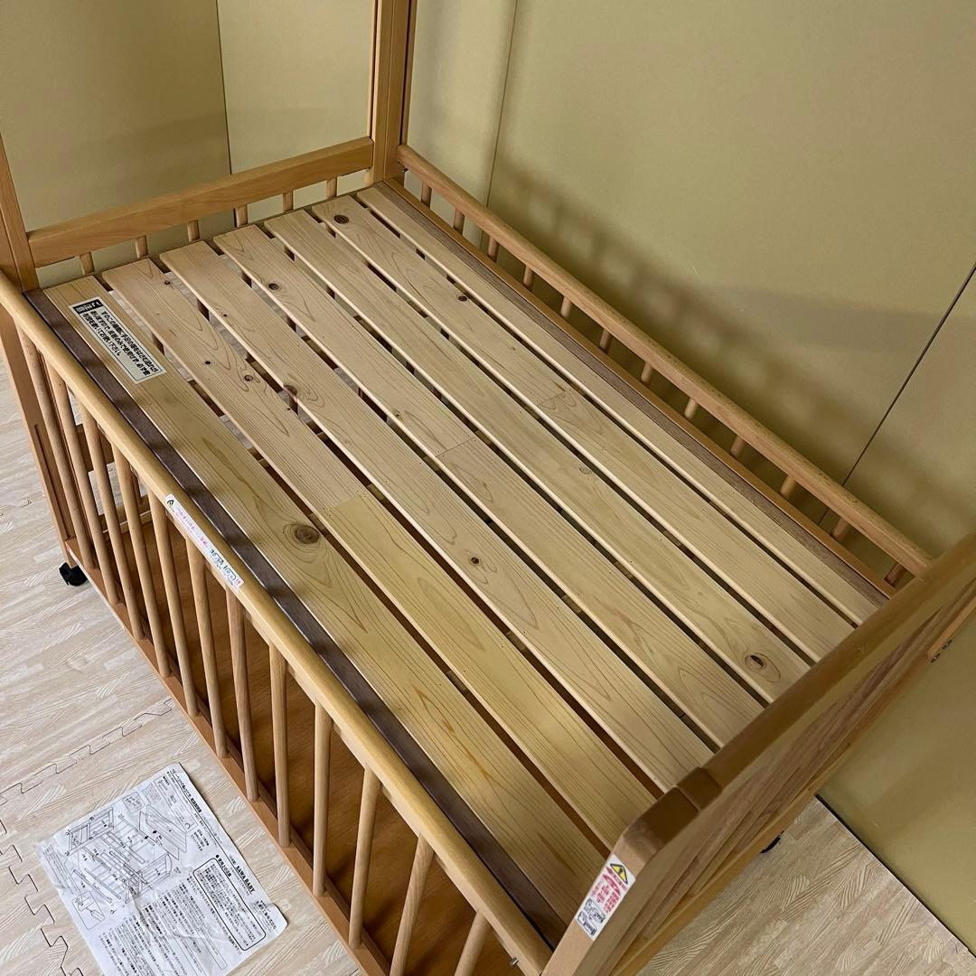 ☆除菌清掃済☆　超美品　日本製　サワベビー　ハイタイプ　すのこ床板　3面スライド