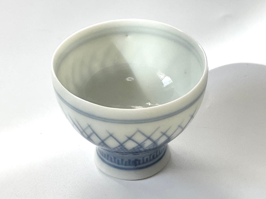 骨董　染付　草文様　盃　杯　猪口　5点　煎茶碗　煎茶道具　染付磁器