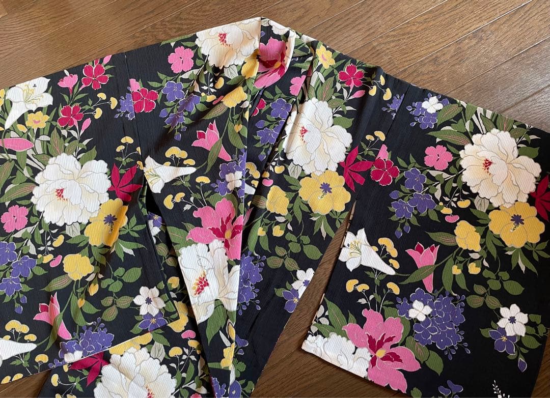 美品★ふりふ　浴衣　夏着物　花柄　芙蓉？