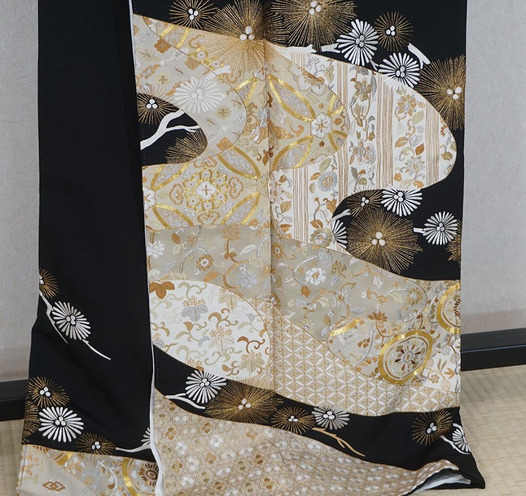 LLサイズ　170cm　金彩刺繍　総刺繍　正絹黒留袖　a845